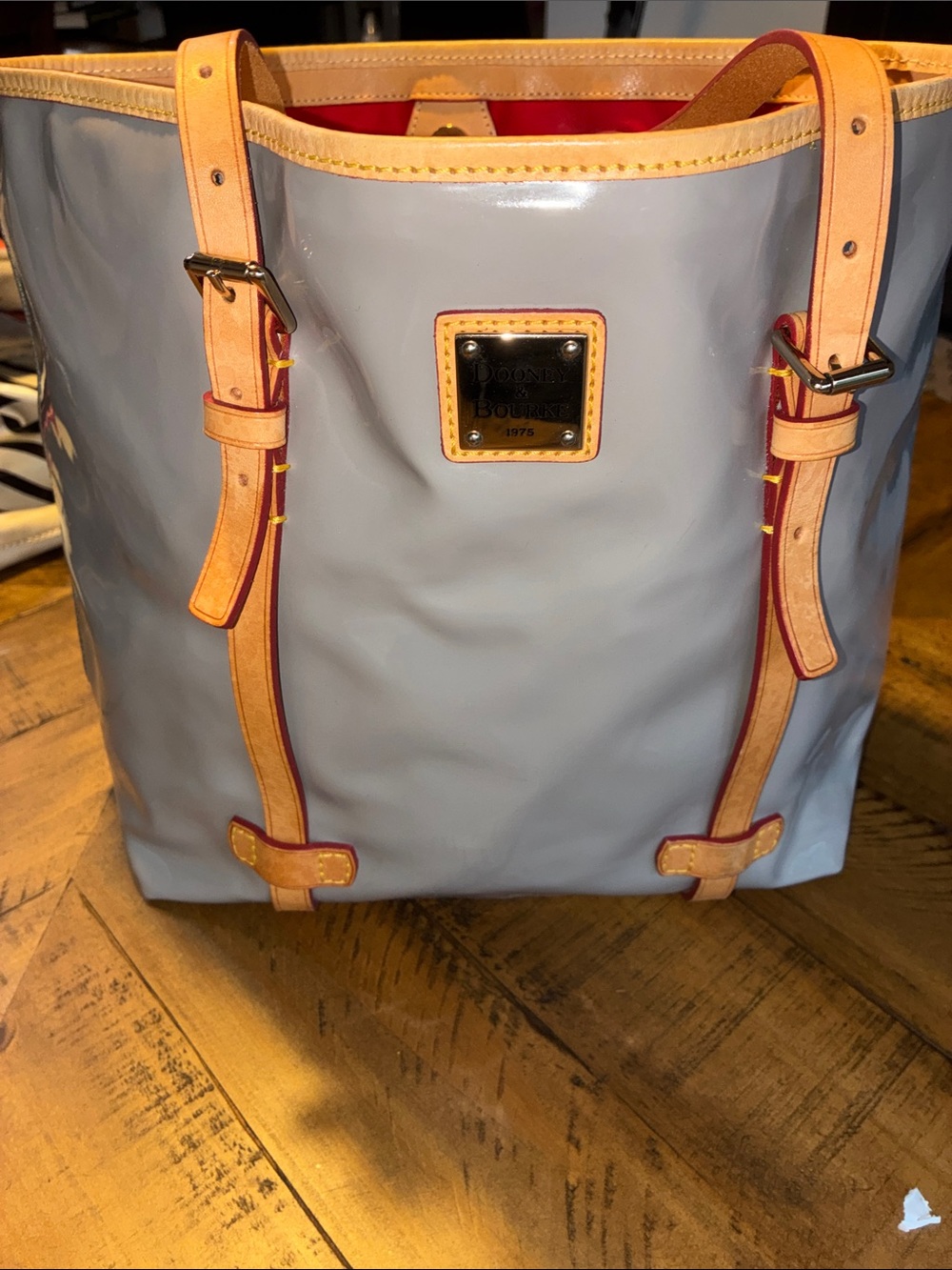 Dooney & Bourke Light Gray Tote with Tan Leather Trim